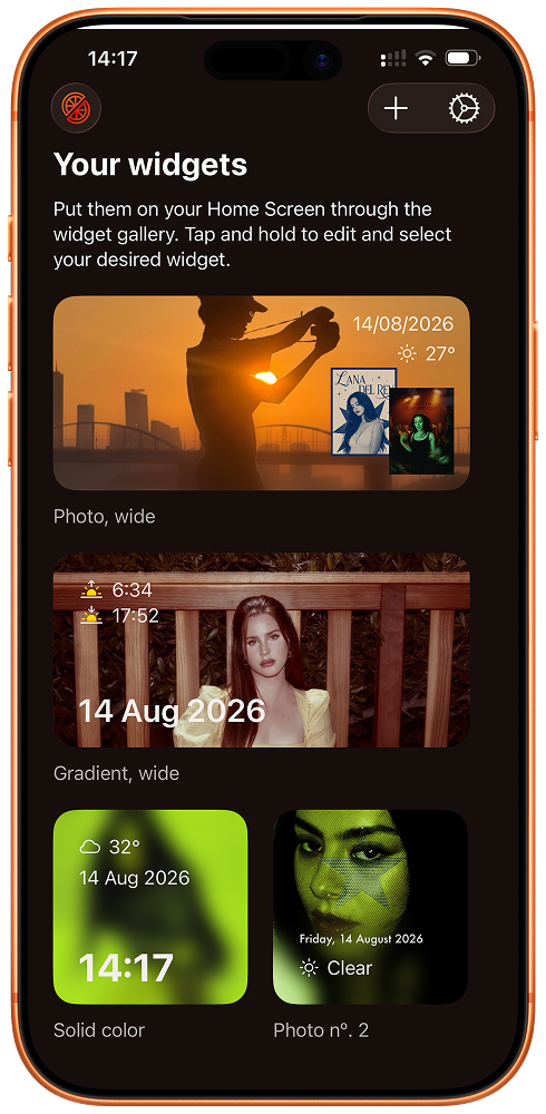 The Your widgets screen on iPhone, listing four saved widgets of different sizes